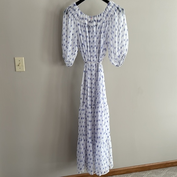 NWT MISA Artemis Off-the-shoulder Belted Chiffon Dress In White Evil Eye - Picture 6 of 8